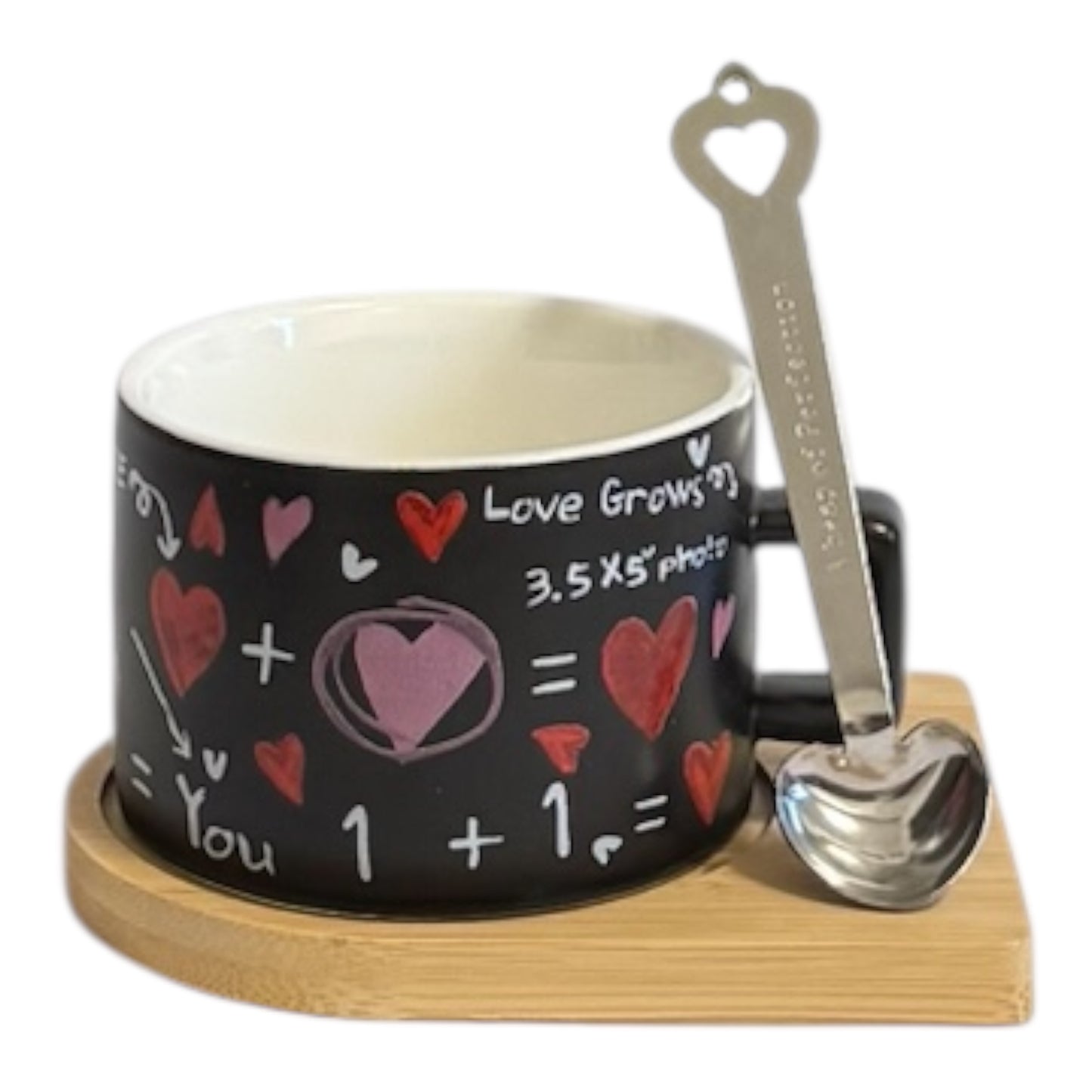 Love Mug – Love Formula | Tasse mit Herzlöffel & Bambusuntersetzer