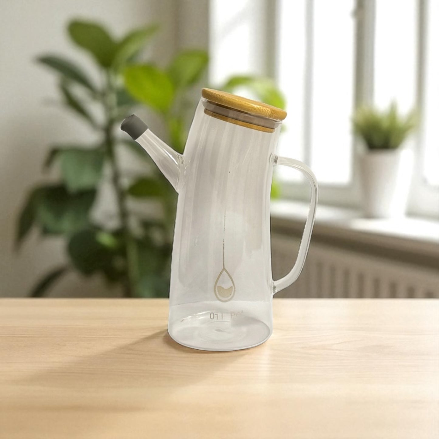 Ölspender aus Glas mit Bambusdeckel – minimalistisches Design (1 L)