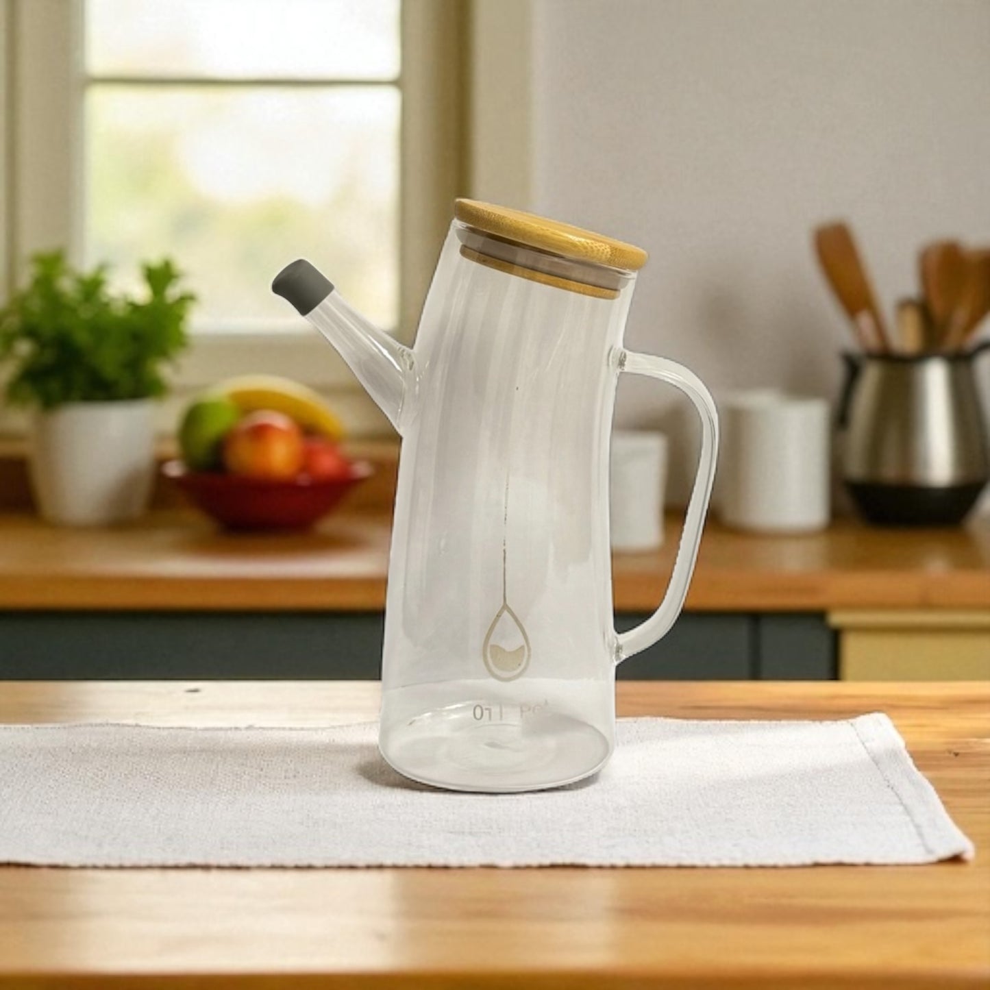 Ölspender aus Glas mit Bambusdeckel – minimalistisches Design (1 L)