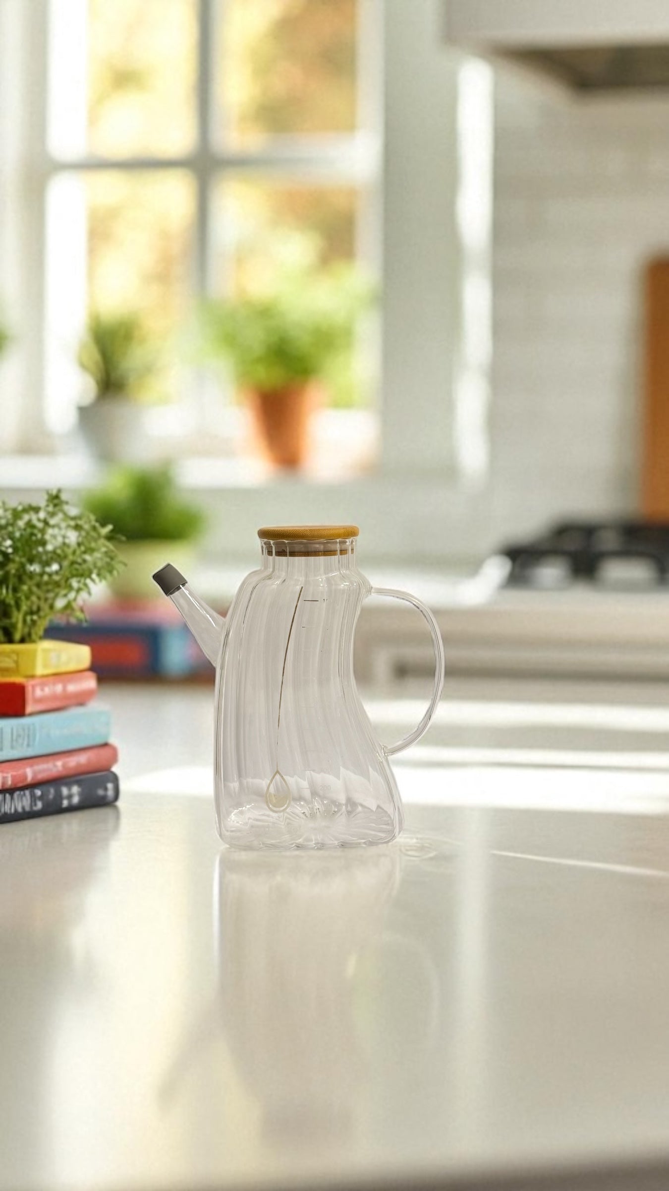 Design-Ölspender aus Glas mit Bambusdeckel – 1 Liter
