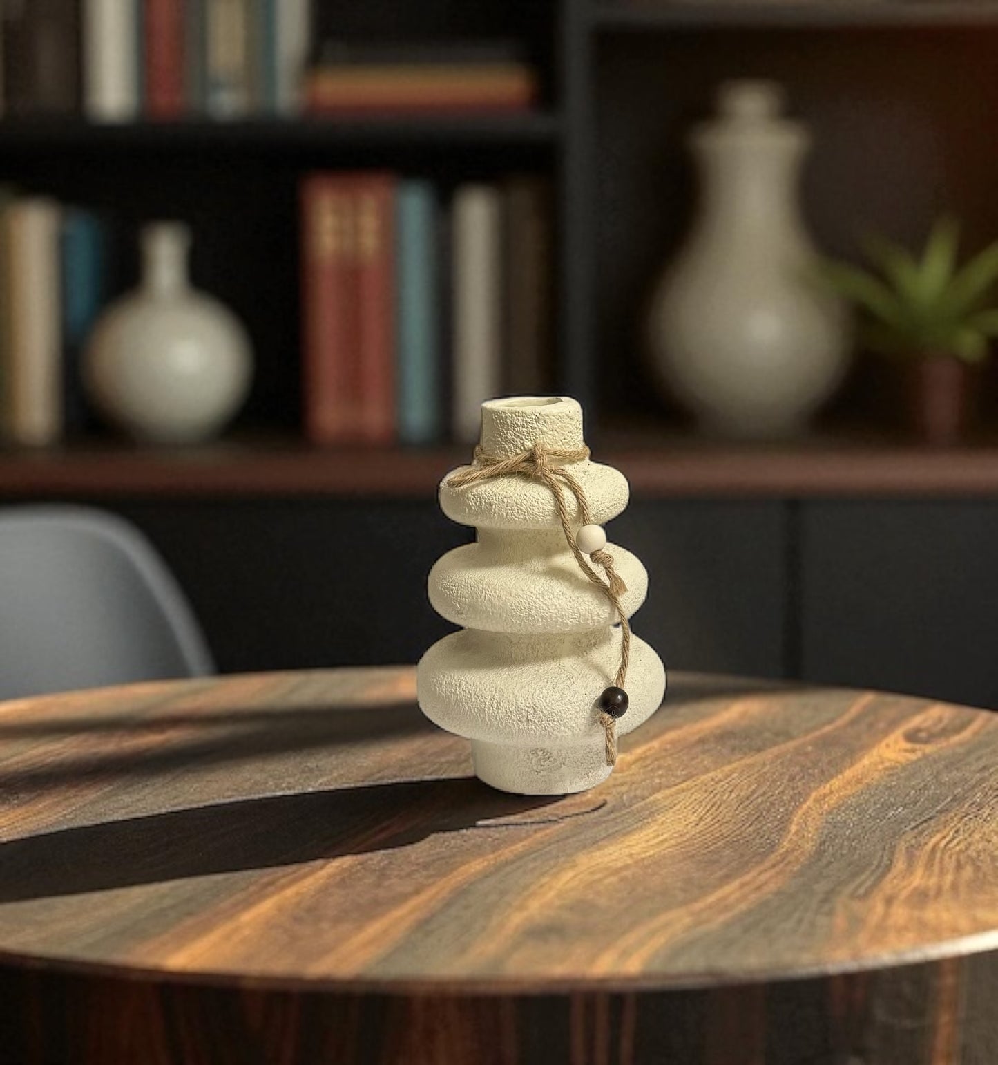 Keramikvase „Zen“ – Sandstein-Look mit Juteband
