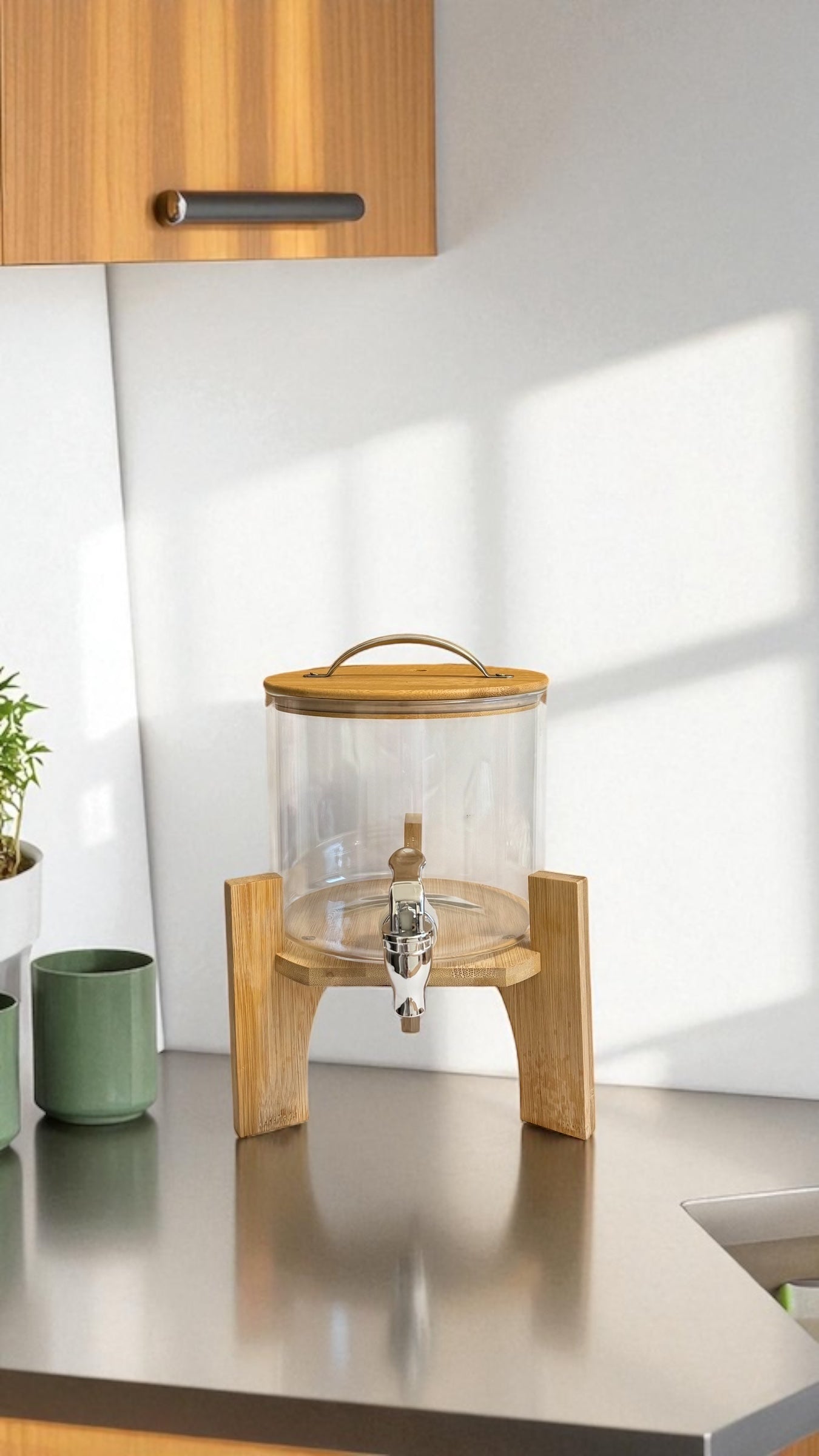 Getränkespender mit Bambusdeckel & Holzständer – 3 L