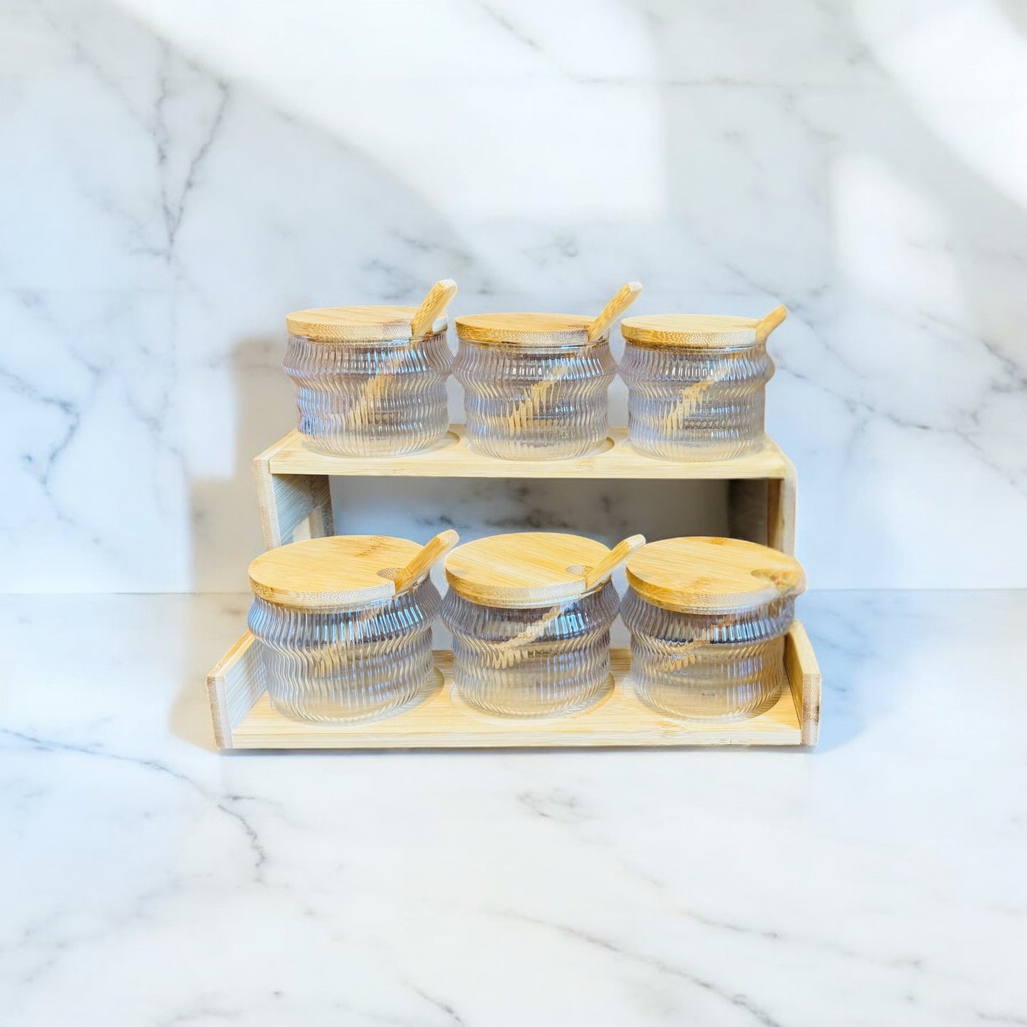Gewürzgläser-Set mit Bambusdeckel & Löffel-6-TEILIG INKL.Holzregal