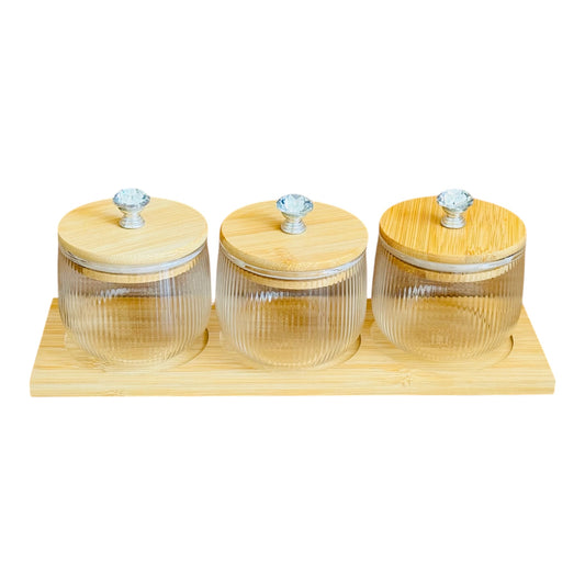 Gewürzgläser-Set Glasknauf - 3-teilig inkl.Bambusbrett
