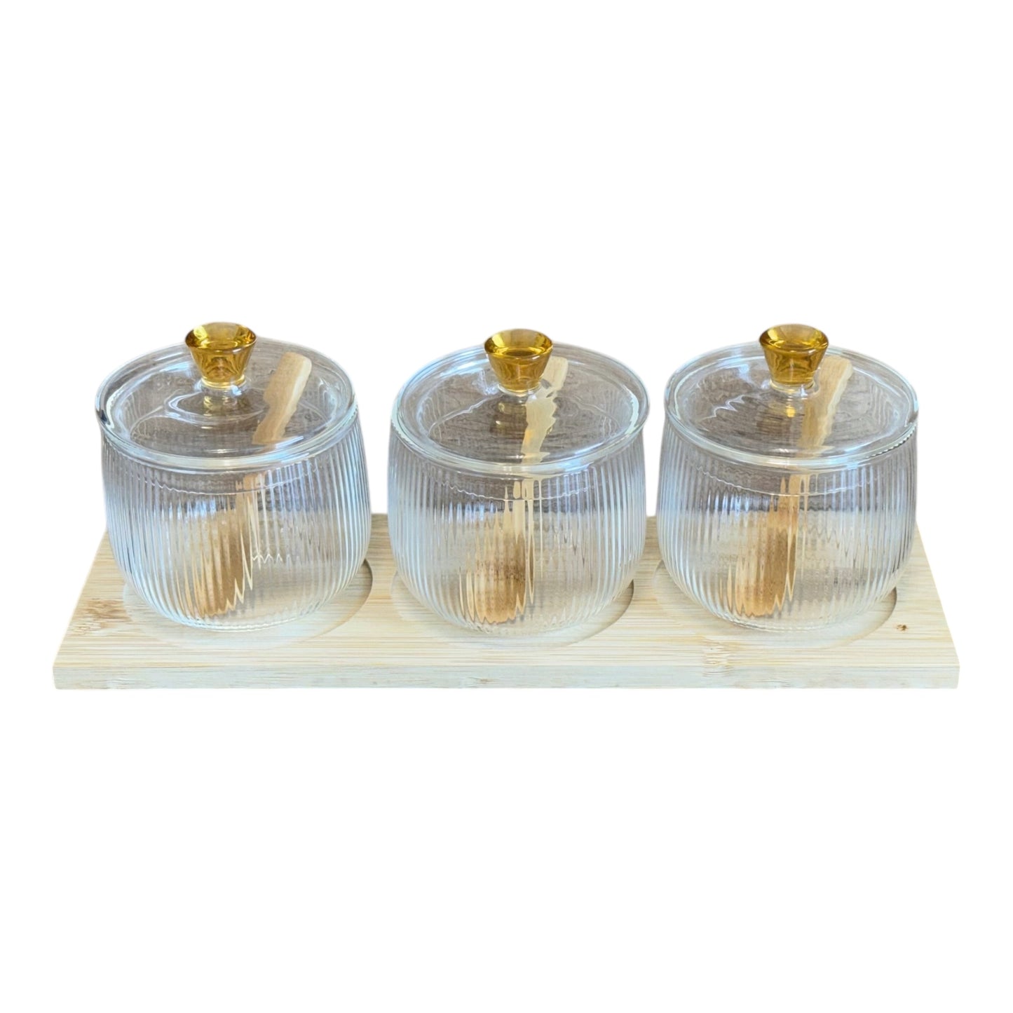 Elegantes Gewürzgläser-Set mit goldfarbenem Knauf & Bambuslöffeln (3-teilig)