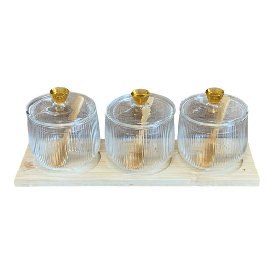 Elegantes Gewürzgläser-Set mit goldfarbenem Knauf & Bambuslöffeln (3-teilig)