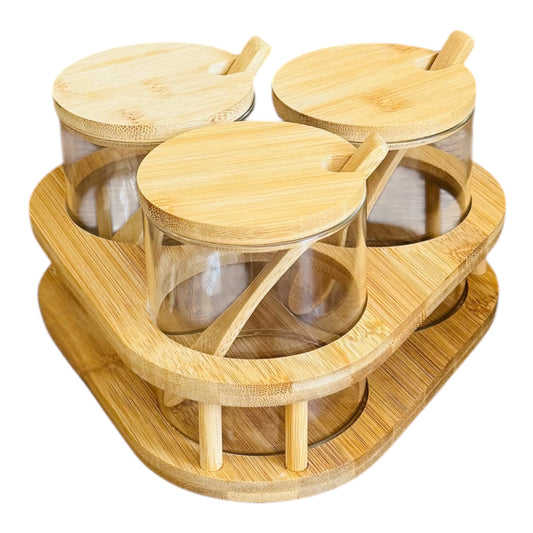 Gewürzgläser-Set mit Bambushalterung (3-teilig)