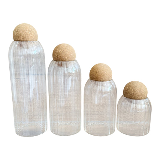 Vorratsgläser aus geriffeltem Glas mit Korkdeckel – 4-teiliges Set