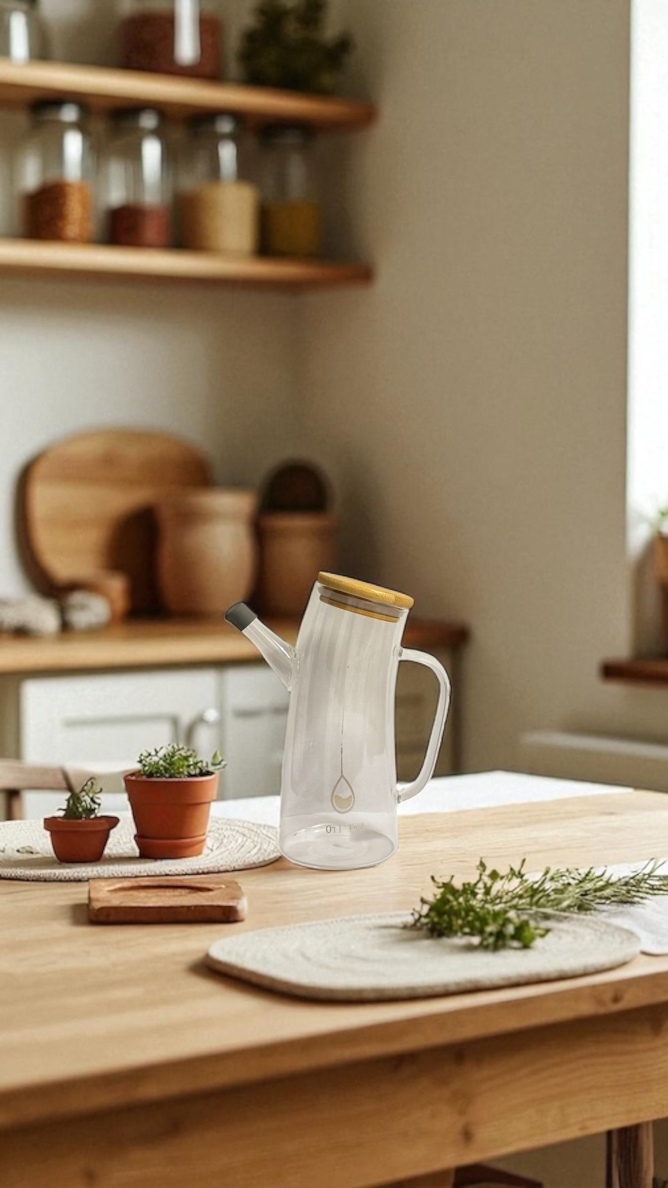Glas-Ölspender mit Bambusdeckel – klein (0,5 L)