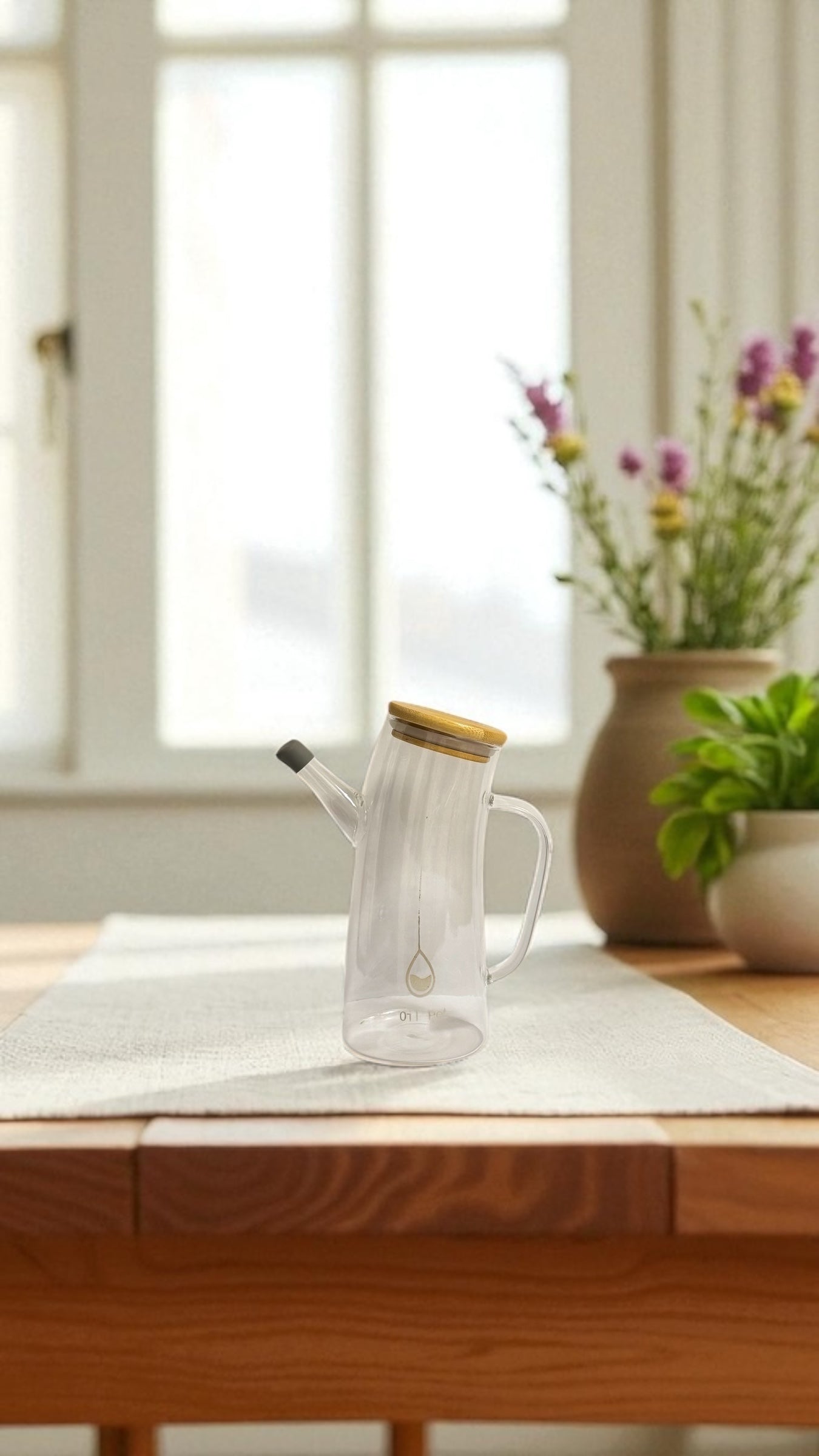 Glas-Ölspender mit Bambusdeckel – klein (0,5 L)