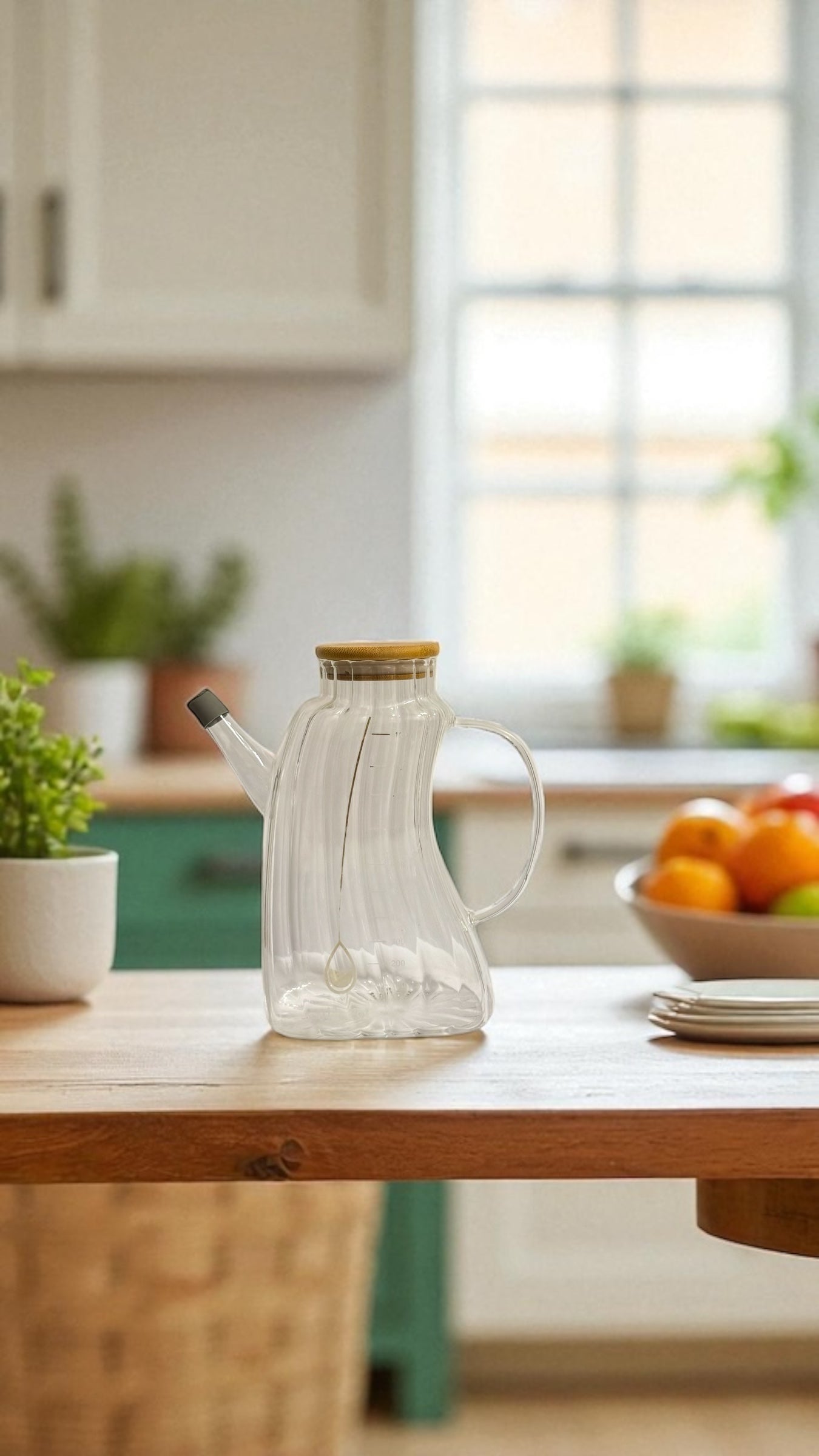 Design-Ölspender aus Glas mit Bambusdeckel – 1 Liter
