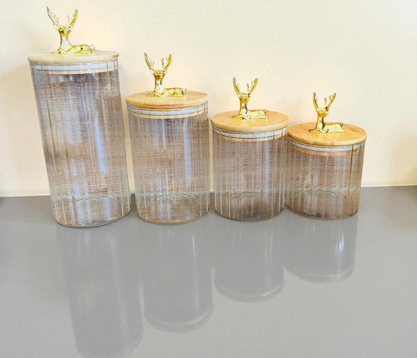 🦌 Vorratsgläser “Gold Deer” – 4er-Set