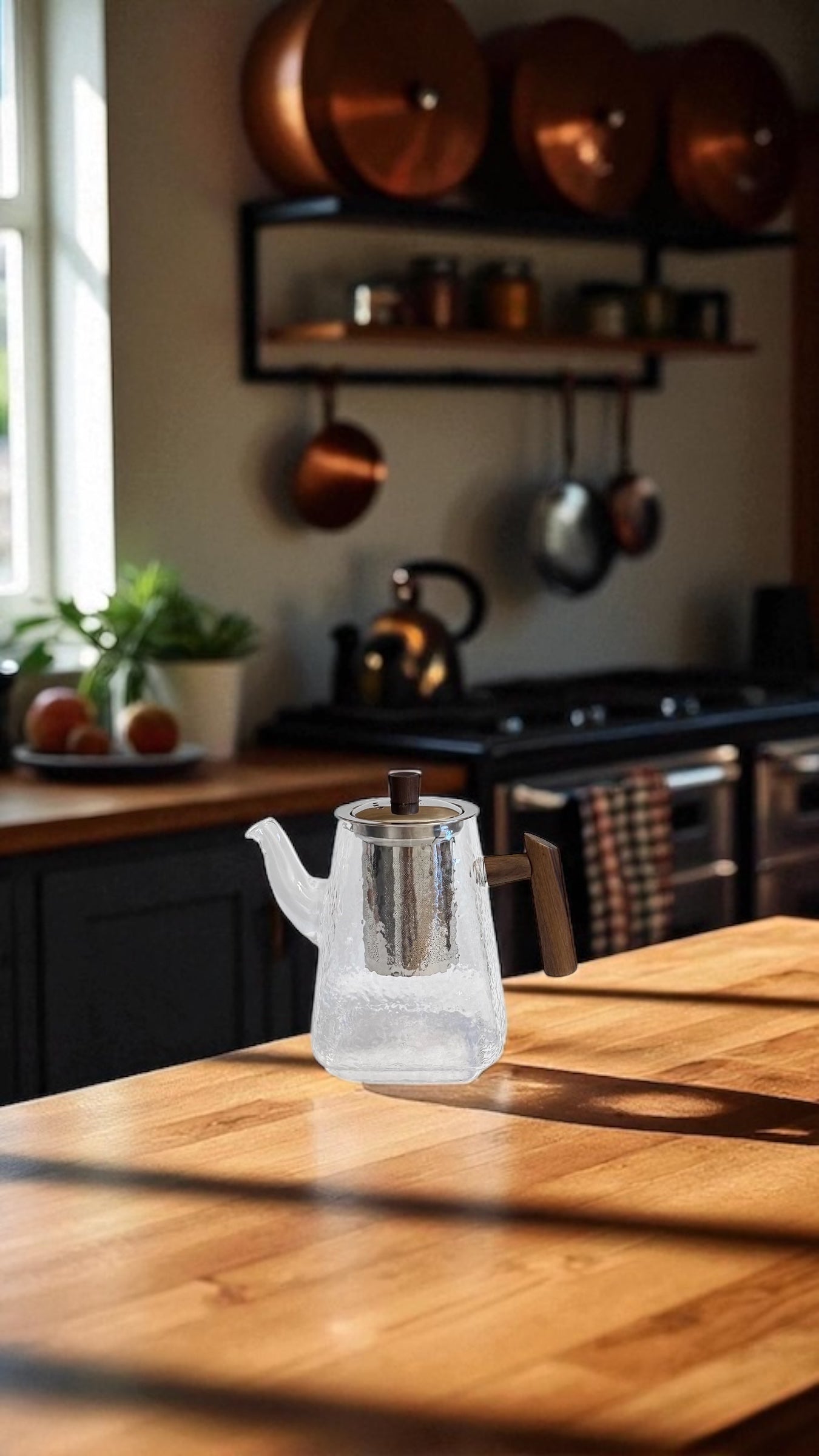 🫖 Teekanne „Hammerschlag“ – Glas mit Holzgriff