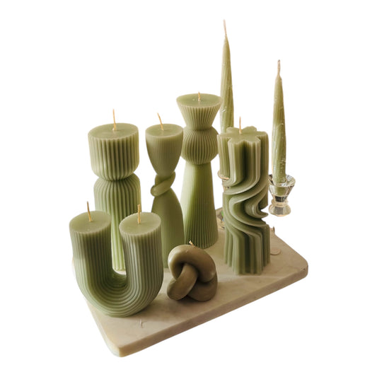 Skulpturkerzen-Set „Olivgrün“ – 8 handgemachte Designkerzen