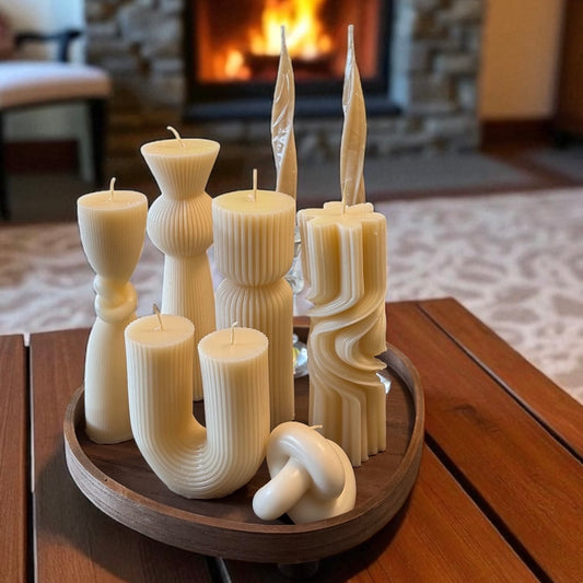 🕯️ Skulpturkerzen-Set „Pure Cream“ – 8-teilig