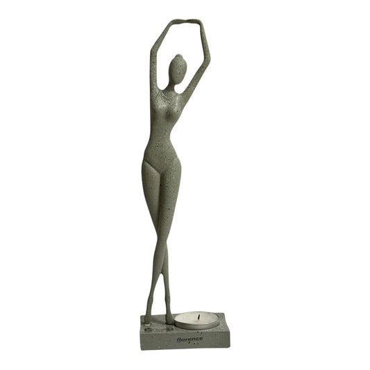 Skulptur „Florence“ mit Teelichthalter – Steingrau
